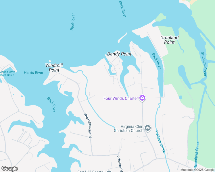map of restaurants, bars, coffee shops, grocery stores, and more near 9408 Wind Mill Point Road in Hampton