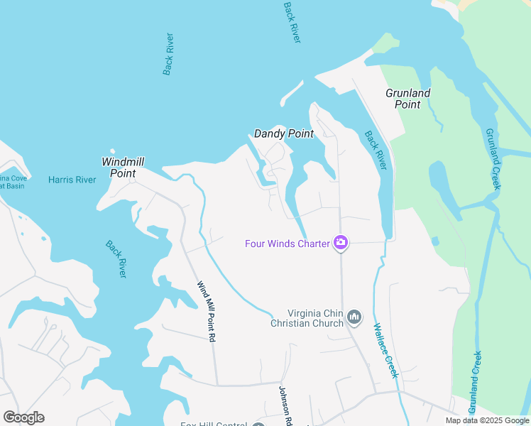 map of restaurants, bars, coffee shops, grocery stores, and more near 9410 Wind Mill Point Road in Hampton