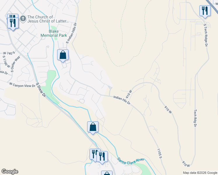 map of restaurants, bars, coffee shops, grocery stores, and more near 1142 Cresole Drive in St. George