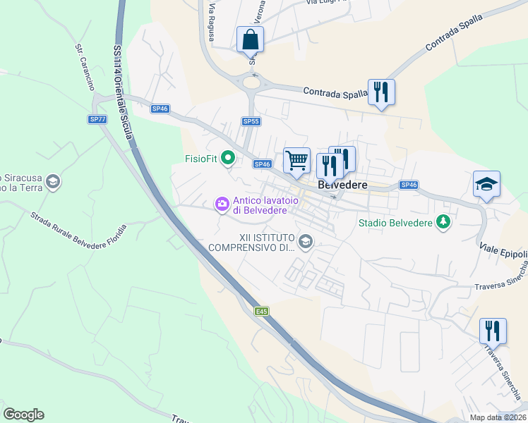 map of restaurants, bars, coffee shops, grocery stores, and more near 16 Via Denaro in Belvedere