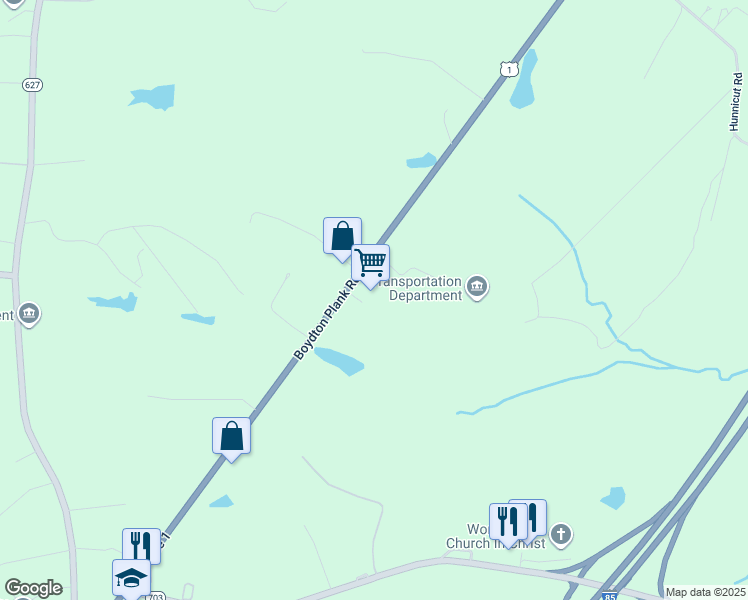 map of restaurants, bars, coffee shops, grocery stores, and more near 13103 Boydton Plank Road in Dinwiddie