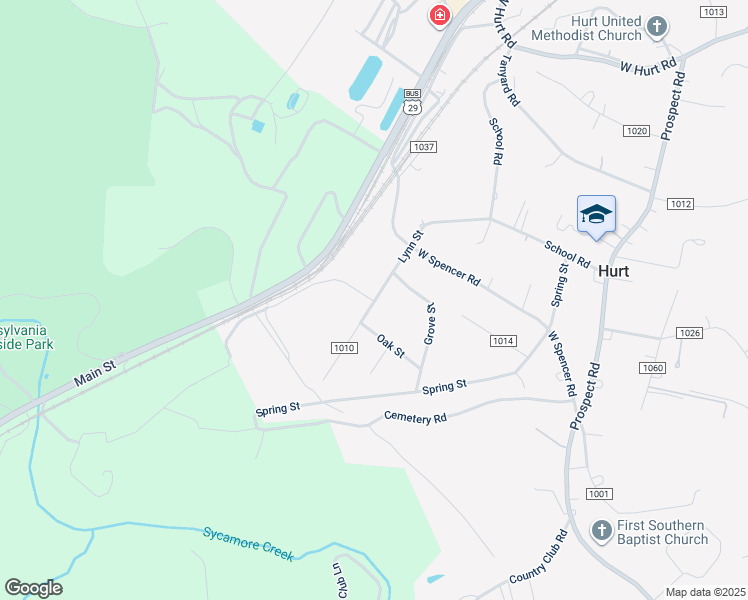 map of restaurants, bars, coffee shops, grocery stores, and more near 513 Lynn Street in Hurt