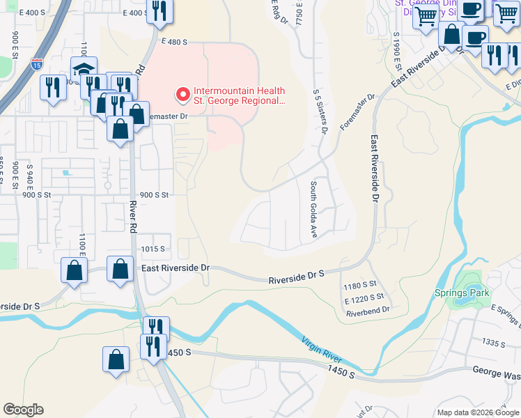 map of restaurants, bars, coffee shops, grocery stores, and more near 959 South Pioneer Heights Rd in St. George