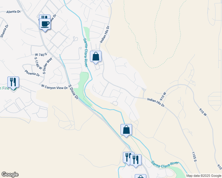 map of restaurants, bars, coffee shops, grocery stores, and more near 941 South 1240 West Street in St. George