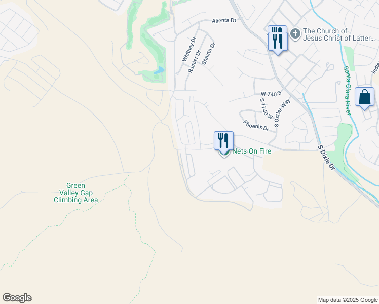 map of restaurants, bars, coffee shops, grocery stores, and more near 2050 West Canyon View Drive in St. George