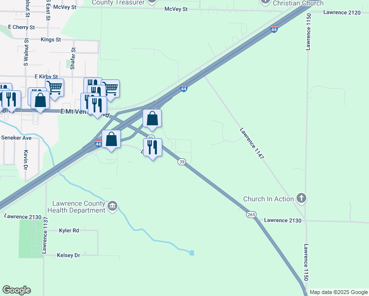 map of restaurants, bars, coffee shops, grocery stores, and more near 14745 Lawrence in Mount Vernon