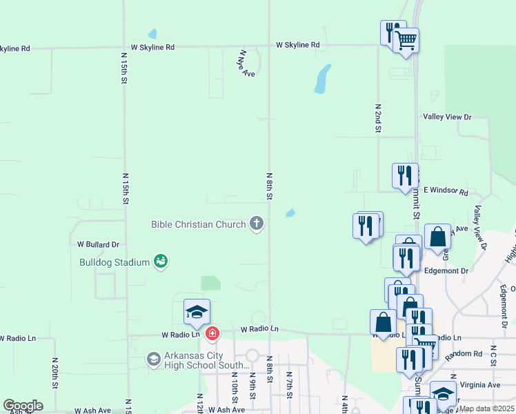 map of restaurants, bars, coffee shops, grocery stores, and more near 915 Forrest Glenn Dr in Arkansas City