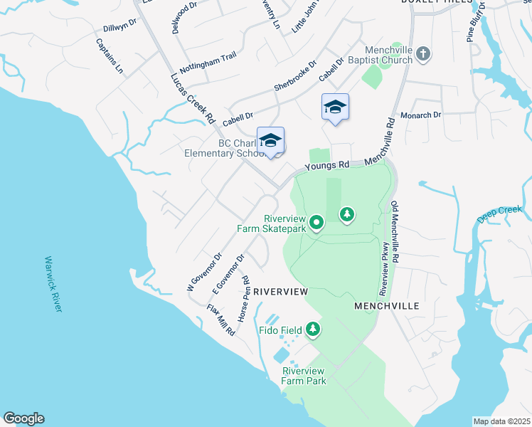 map of restaurants, bars, coffee shops, grocery stores, and more near 37 East Governor Drive in Newport News