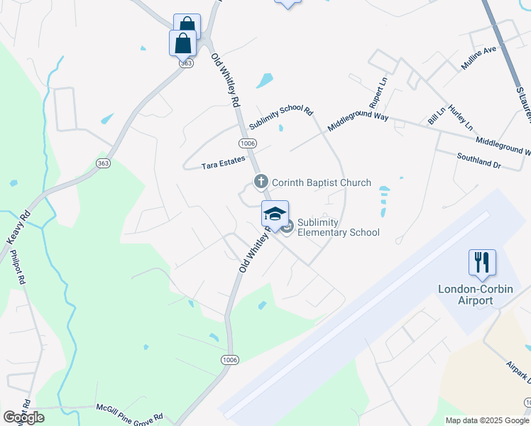 map of restaurants, bars, coffee shops, grocery stores, and more near 1771 Old Whitley Road in London