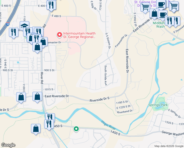 map of restaurants, bars, coffee shops, grocery stores, and more near 959 South Pioneer Heights Rd in St. George