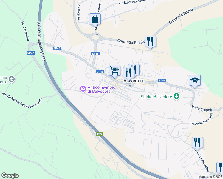 map of restaurants, bars, coffee shops, grocery stores, and more near 70 Via Plebiscito in Belvedere