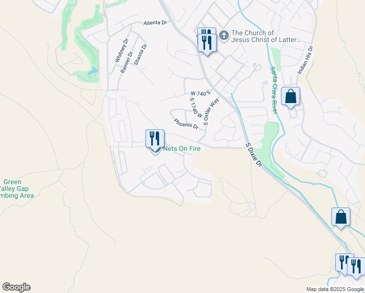 map of restaurants, bars, coffee shops, grocery stores, and more near 1845 West Canyon View Drive in St. George