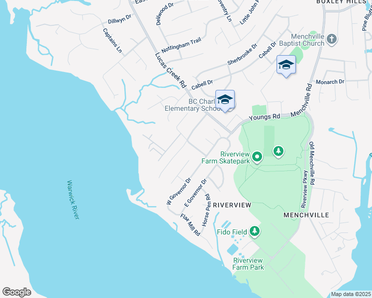 map of restaurants, bars, coffee shops, grocery stores, and more near 26 Island View Drive in Newport News