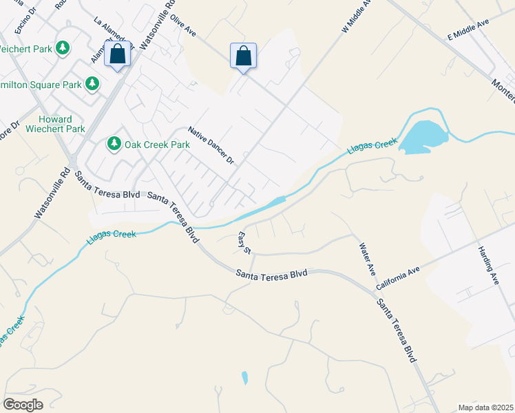 map of restaurants, bars, coffee shops, grocery stores, and more near 42 Dewey Circle in Morgan Hill