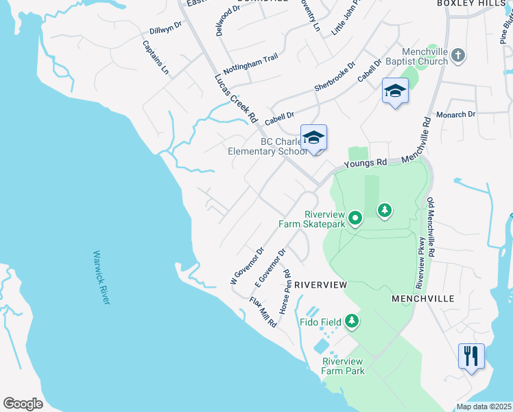 map of restaurants, bars, coffee shops, grocery stores, and more near 26 Island View Drive in Newport News