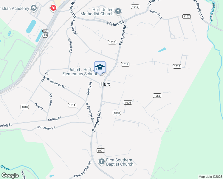 map of restaurants, bars, coffee shops, grocery stores, and more near 398 Prospect Road in Hurt