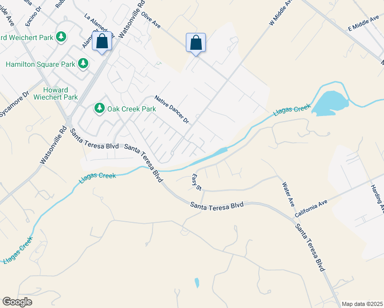 map of restaurants, bars, coffee shops, grocery stores, and more near 42 Dewey Circle in Morgan Hill