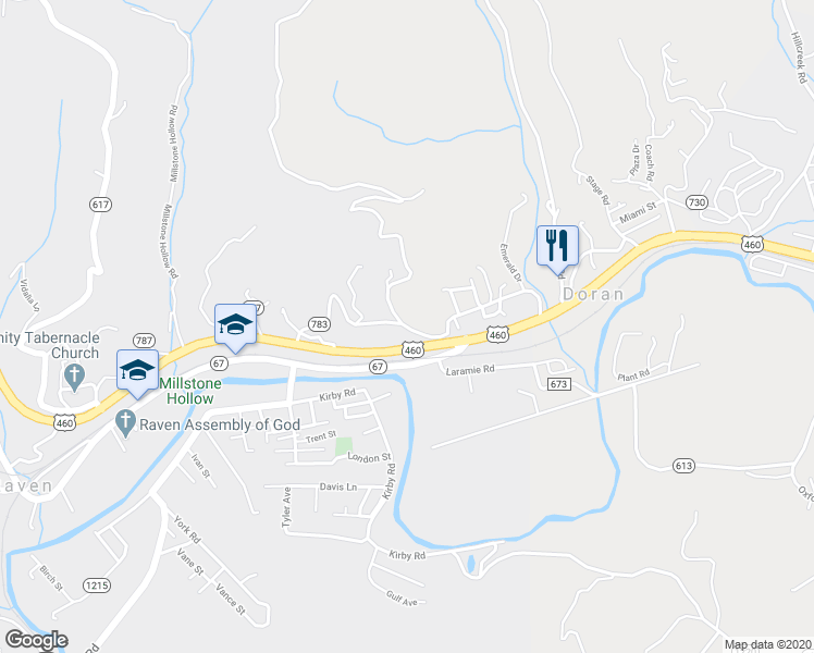 map of restaurants, bars, coffee shops, grocery stores, and more near Acme Road in Raven