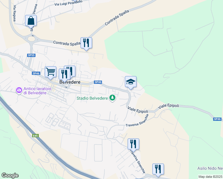 map of restaurants, bars, coffee shops, grocery stores, and more near 25 Via Siracusa in Belvedere