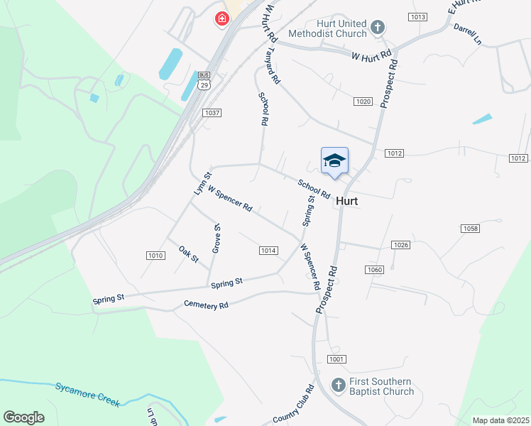 map of restaurants, bars, coffee shops, grocery stores, and more near 216 West Spencer Road in Hurt