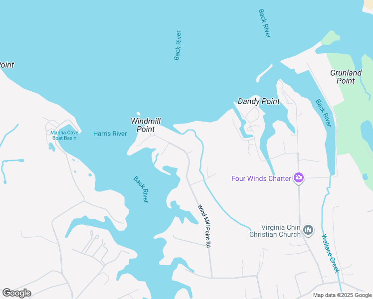 map of restaurants, bars, coffee shops, grocery stores, and more near 150 Wind Mill Point Road in Hampton
