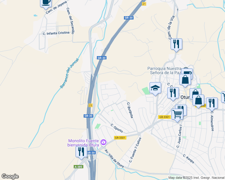 map of restaurants, bars, coffee shops, grocery stores, and more near 3 Calle Rioja in Otura