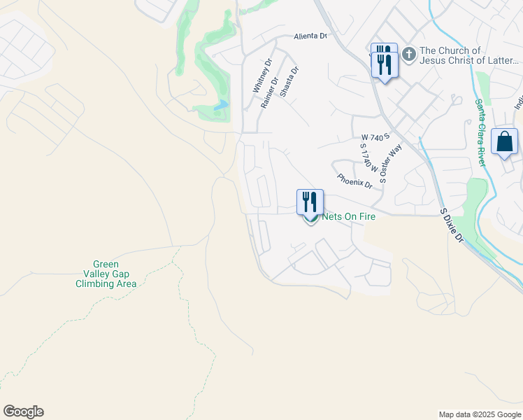 map of restaurants, bars, coffee shops, grocery stores, and more near 2050 West Canyon View Drive in St. George