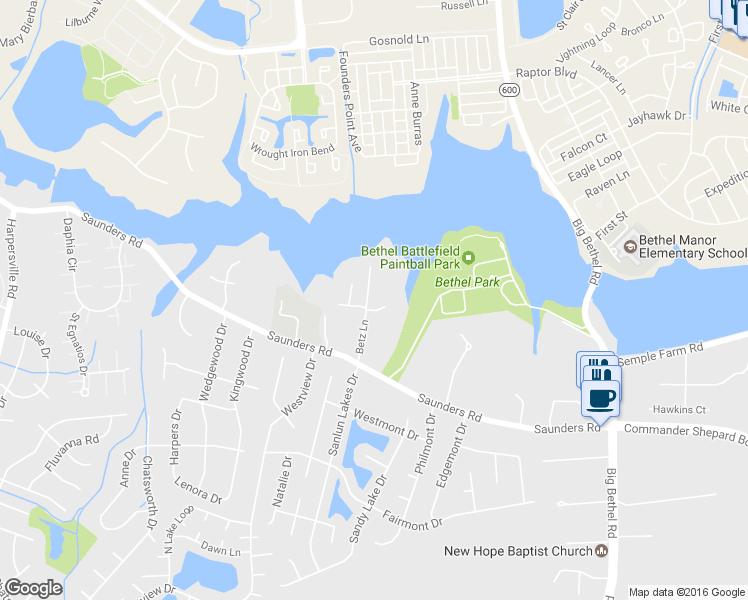 map of restaurants, bars, coffee shops, grocery stores, and more near 28 Betz Lane in Hampton
