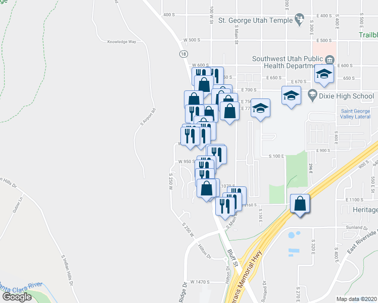 map of restaurants, bars, coffee shops, grocery stores, and more near 175 West 900 South in St. George