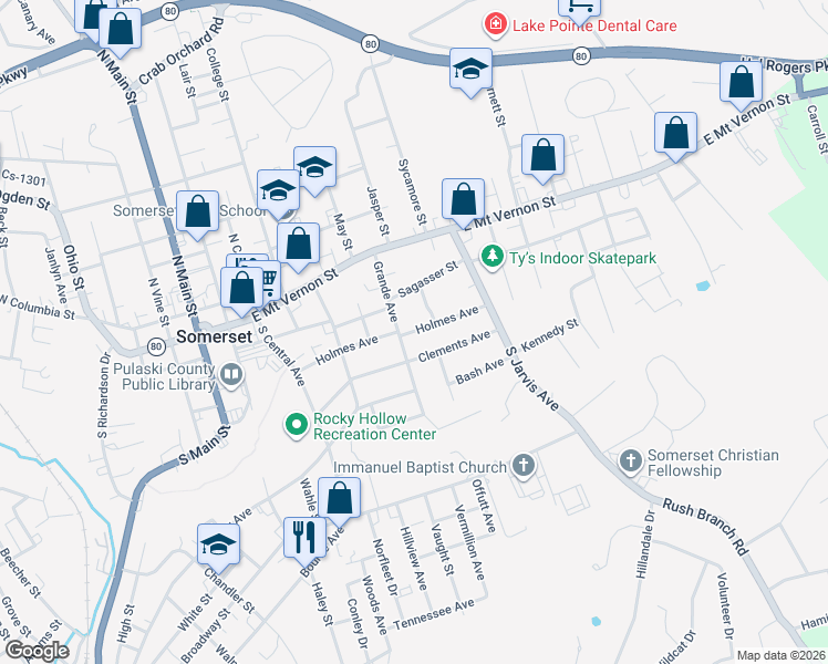 map of restaurants, bars, coffee shops, grocery stores, and more near 395 Holmes Ave in Somerset