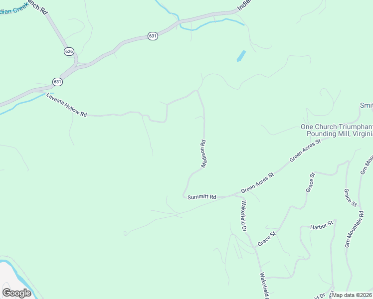 map of restaurants, bars, coffee shops, grocery stores, and more near Madison Road in Pounding Mill