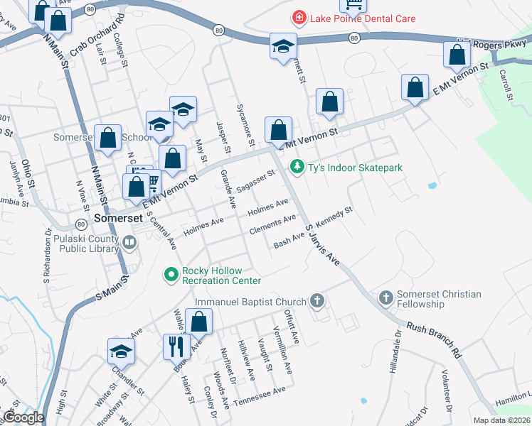 map of restaurants, bars, coffee shops, grocery stores, and more near 319-395 Holmes Ave in Somerset