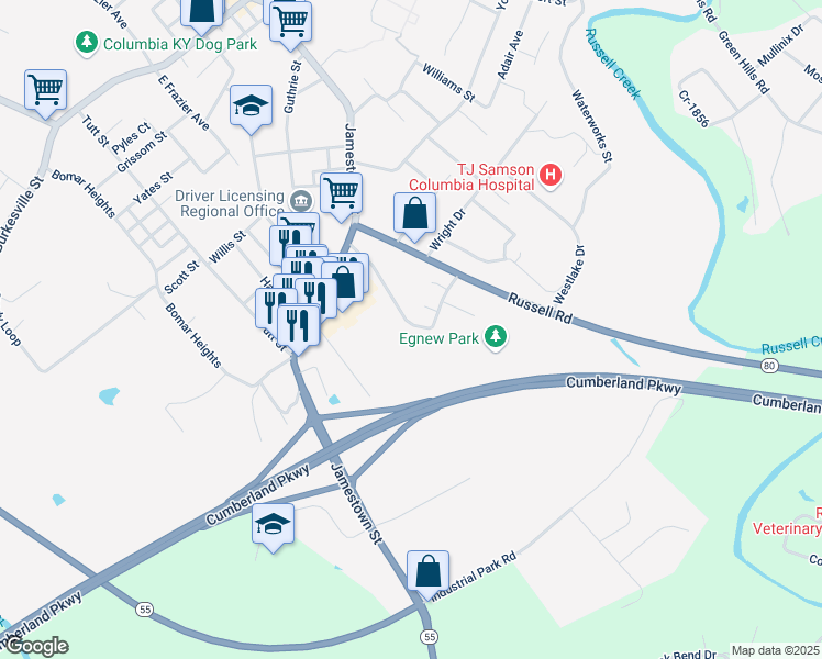 map of restaurants, bars, coffee shops, grocery stores, and more near 1136 Carrie Bolin Drive in Columbia
