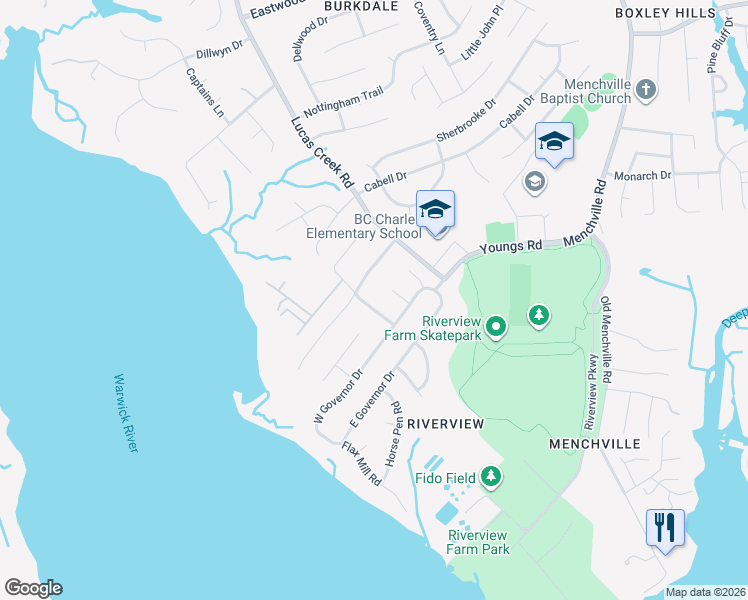 map of restaurants, bars, coffee shops, grocery stores, and more near 49 Cabell Drive in Newport News
