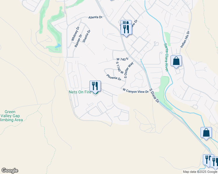 map of restaurants, bars, coffee shops, grocery stores, and more near 1793 West Canyon View Drive in St. George
