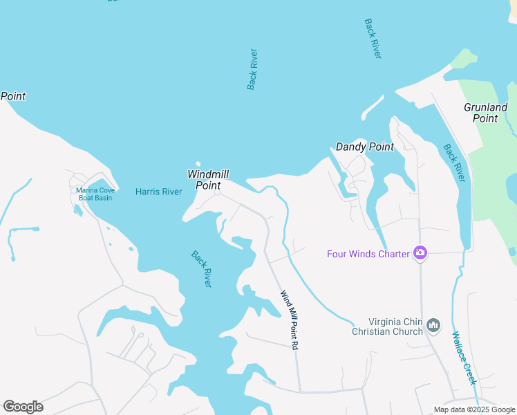 map of restaurants, bars, coffee shops, grocery stores, and more near 152 Wind Mill Point Road in Hampton