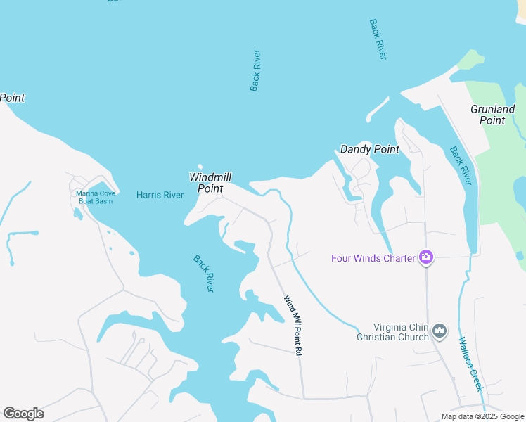 map of restaurants, bars, coffee shops, grocery stores, and more near 152 Wind Mill Point Road in Hampton