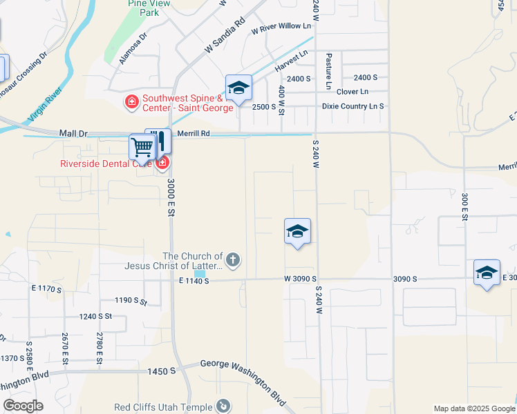 map of restaurants, bars, coffee shops, grocery stores, and more near 469 West Lanz Circle in St. George