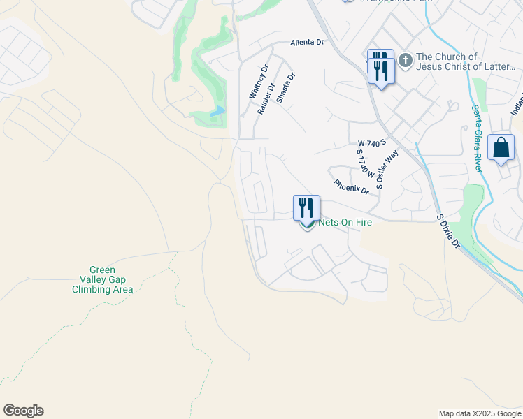 map of restaurants, bars, coffee shops, grocery stores, and more near 2050 West Canyon View Drive in St. George