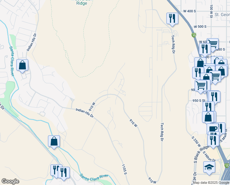map of restaurants, bars, coffee shops, grocery stores, and more near 940 Capaldi Dr in St. George