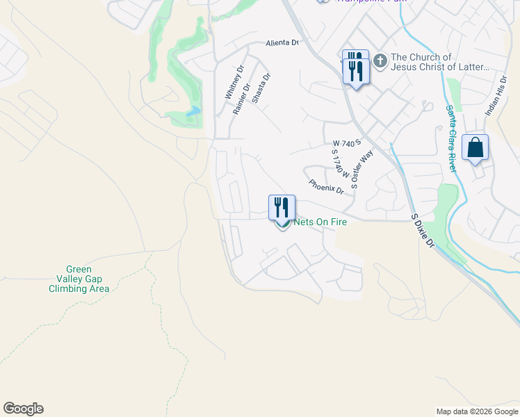 map of restaurants, bars, coffee shops, grocery stores, and more near 1999 West Canyon View Drive in St. George