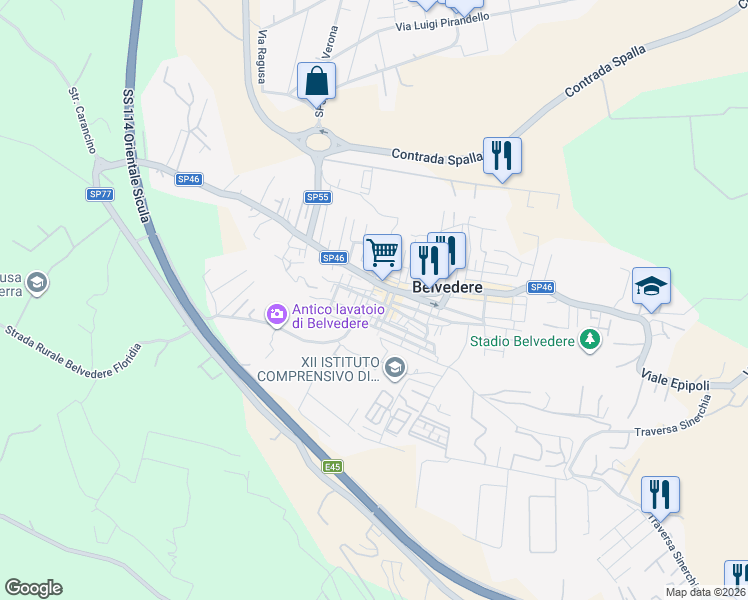 map of restaurants, bars, coffee shops, grocery stores, and more near 70 Via Plebiscito in Belvedere
