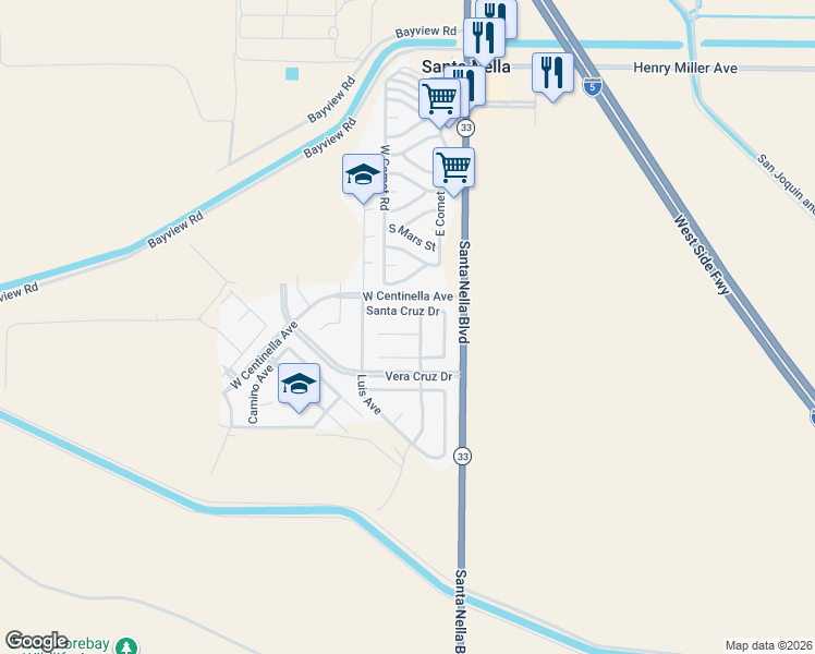 map of restaurants, bars, coffee shops, grocery stores, and more near 29135 Monterey Court in Gustine