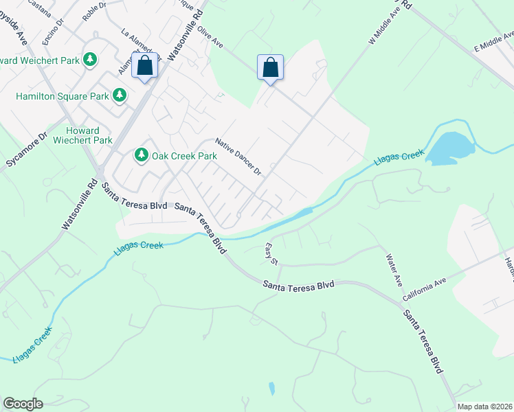 map of restaurants, bars, coffee shops, grocery stores, and more near 66 Mulberry Court in Morgan Hill