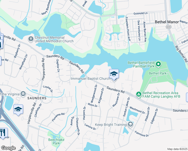 map of restaurants, bars, coffee shops, grocery stores, and more near 48 Avella Court in Newport News