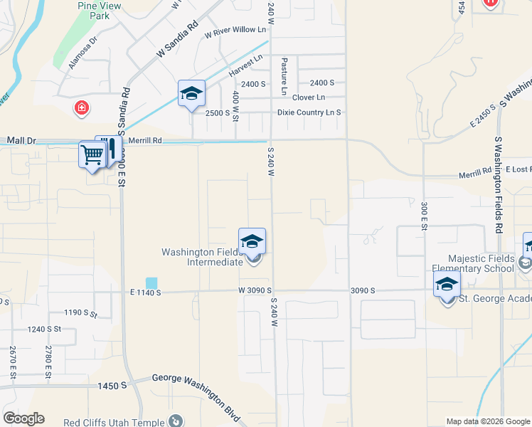 map of restaurants, bars, coffee shops, grocery stores, and more near 2816 South 240 West in Washington