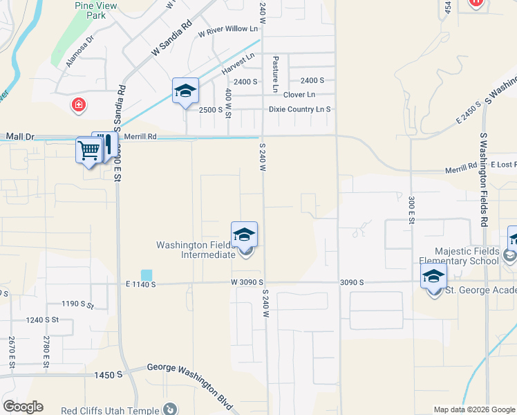 map of restaurants, bars, coffee shops, grocery stores, and more near 2816 South 240 West in Washington