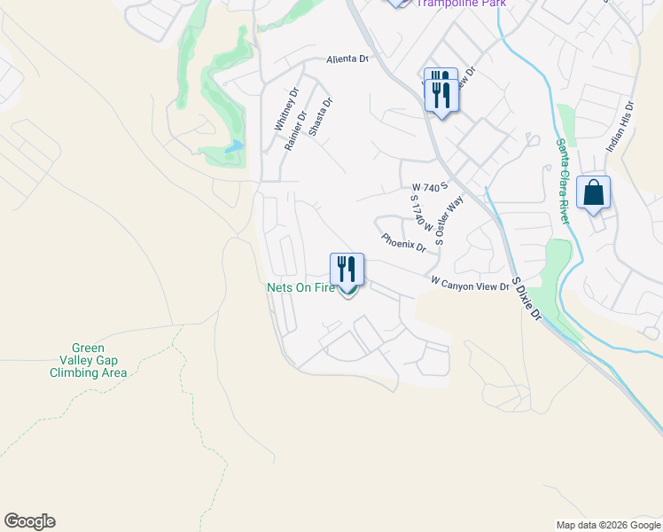 map of restaurants, bars, coffee shops, grocery stores, and more near 860 South Village Road in St. George
