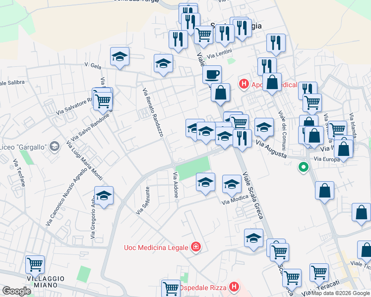 map of restaurants, bars, coffee shops, grocery stores, and more near in Siracusa