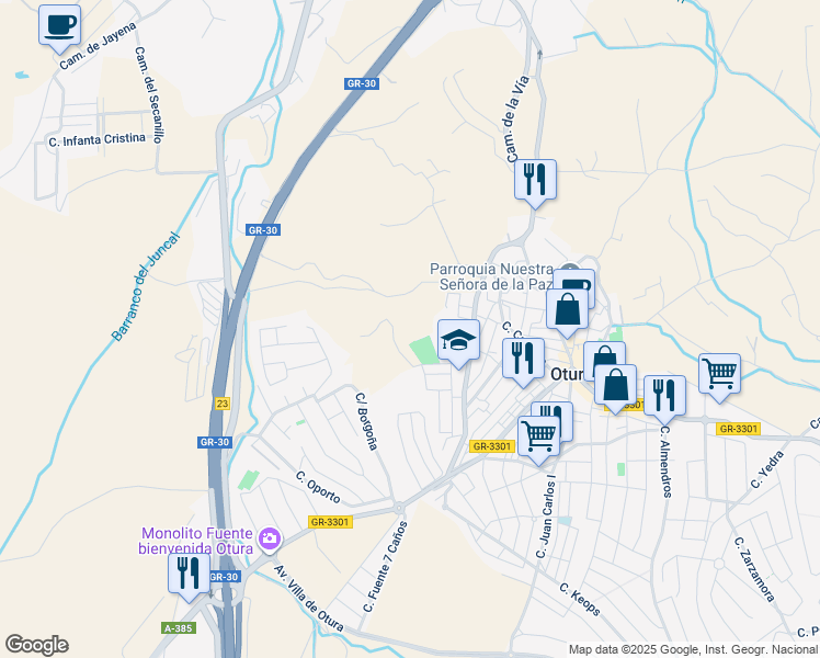 map of restaurants, bars, coffee shops, grocery stores, and more near 4 Urbanizacion Monte Oliva in Otura